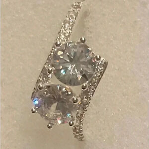 Fine Silver Plate Cubic Zirconia 2-Stone Ring